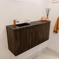 Toiletmeubel Mondiaz Joya Dlux | 91.6 cm | Meubelkleur Walnut | Faye wastafel Lava Wasbak Links | 1 kraangat