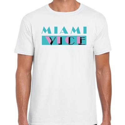 Toppers verkleed T-shirt heren - Miami Vice - wit - Tropische feestkleding