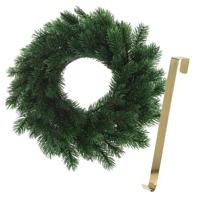 Kerstkrans 35 cm - groen - met gouden hanger/ophanghaak - kerstversiering - Kerstkransen - thumbnail