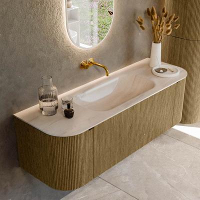Badmeubel Mondiaz Kurve-Dlux | 140 cm | Meubelkleur Dusk | Wastafelkleur Meli | Solid surface | Wasbak midden spoelbak | Zonder kraangat(en)