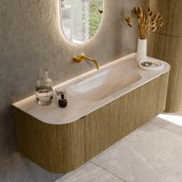 Badmeubel Mondiaz Kurve-Dlux | 140 cm | Meubelkleur Dusk | Wastafelkleur Meli | Solid surface | Wasbak midden spoelbak | Zonder kraangat(en) Badmeubel Mondiaz Kurve-Dlux | 140 cm | Meubelkleur Dusk | Wastafelkleur Meli | Solid surface | Wasbak midden spoelbak | Zonder kraangat(en)