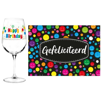 Happy Birthday cadeau glas 65 jaar verjaardag en Gefeliciteerd kaart