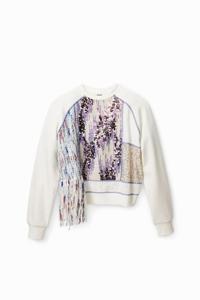 Sweatshirt met stoffen patch - WHITE - L