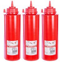 Doseerfles/sausfles rood - 3x - kunststof - met schenktuit - 500 ml - 25 x 6 cm