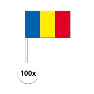 100x Roemenie decoratie papieren zwaaivlaggetjes   -