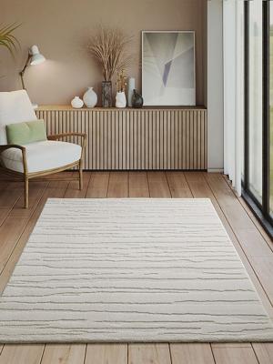 Vloerkleed Elio Japandi - Moderne laagpolig met hoog-diepteeffect abstract design Crème-80 x 150 cm