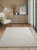 Vloerkleed Elio Japandi - Moderne laagpolig met hoog-diepteeffect abstract design Crème-80 x 150 cm