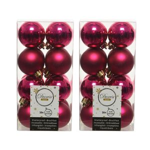 32x Bessen roze kleine kerstballen 4 cm kunststof mat/glans