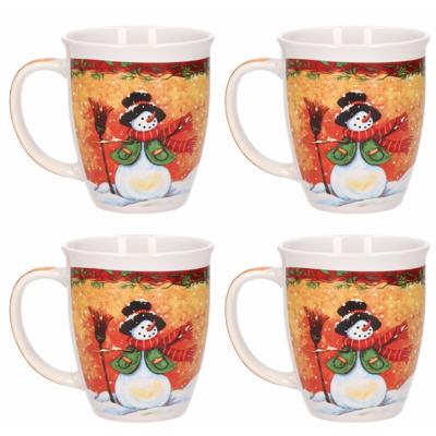 G. Wurm Kerstmok sneeuwpop met hoed - Set van 4x stuks - keramiek - 300 ml - koffie/thee mok - kerst G. Wurm Kerstmok sneeuwpop met hoed - Set van 4x stuks - keramiek - 300 ml - koffie/thee mok - kerst