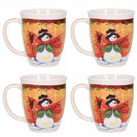 G. Wurm Kerstmok sneeuwpop met hoed - Set van 4x stuks - keramiek - 300 ml - koffie/thee mok - kerst