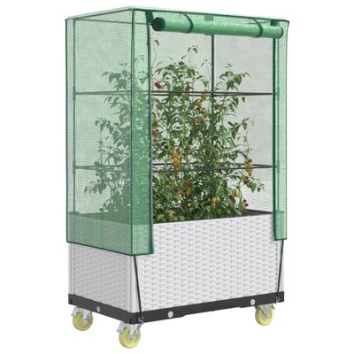 VidaXL Plantenbak verhoogd met hoes en wielen 80x50x182 cm rattanlook