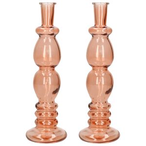 Ideas 4 Seasons Bloemenvaas Florence - 2x - zacht oranje glas - helder - D9 x H28 cm - Vazen