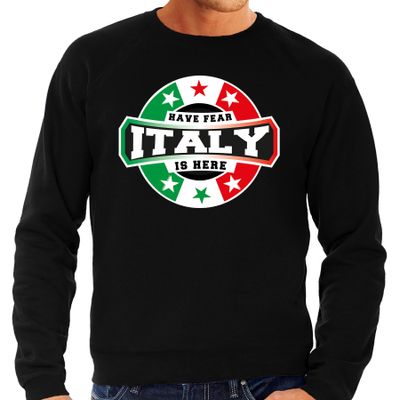 Have fear Italy is here / Italie supporter sweater zwart voor heren Have fear Italy is here / Italie supporter sweater zwart voor heren