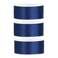 Partydeco Cadeaulint - 3x - blauw - 2,5 cm x 25 meter - satijn - sierlint - inpakken - decoratie
