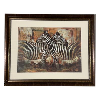 Schilderij met Lijst Zebra knuffelend