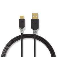 USB-Kabel | USB 2.0 | USB-A Male | USB-C© Male | 480 Mbps | Verguld | 2.00 m | Rond | PVC | Antrac