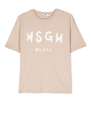 MSGM Kids t-shirt en coton à logo imprimé - Tons neutres