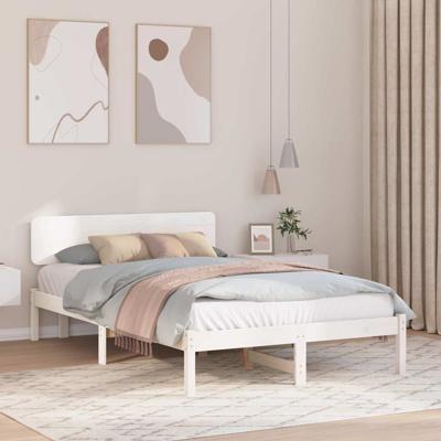 Bedframe met hoofdeinde Wit 135 x 190 cm Massief grenenhout
