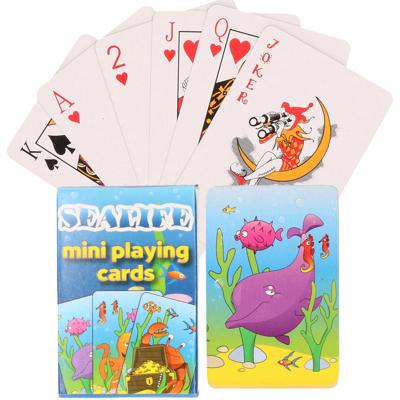 Mini Speelkaarten - 3x - zee dieren thema - 6 x 4 cm - karton - incl doosje