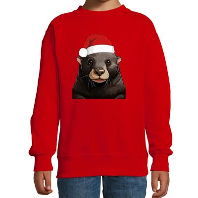 Kersttrui / sweater familie Mol - kinderen - dieren - rood - kerstmuts - Kerstmis