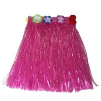 Hawaii thema verkleed rokje - raffia - roze - 40 cm - volwassenen