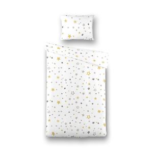 Kinderdekbedovertrek Katoen - 100x135 cm Wit - Dessin: Sterren - Fresh and Co Kids - Dekbed-Discounter.nl