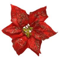 1x stuks decoratie bloemen kerstster rood glitter op clip 20 cm - thumbnail