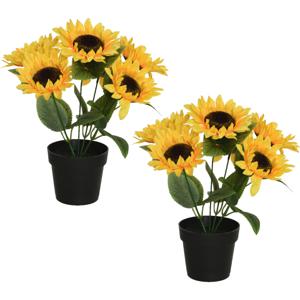 2x stuks kunst zonnebloemen in pot - kunststof - 25 x 25 x 28 - geel