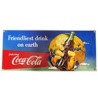 Coca-Cola - Friendliest Drink On Earth Emaille Bord - 42 x 18 cm - Ande Rooney 1990&apos;s - thumbnail