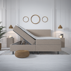 1-Persoons Boxspring Met Opbergruimte Hotel - Beige - Beige 90x200 cm - Pocketvering - Inclusief Topper - Dekbed-Discounter.nl