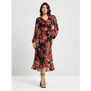 Maxi-jurk met bloemenprint van chiffon en verstelbare taille