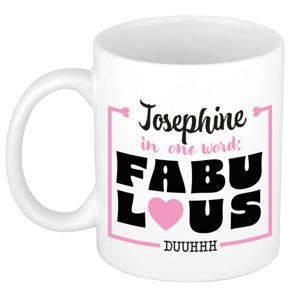 Naam mok Josephine - wit - Fabulous - keramiek - 300 ml - cadeau collega beker