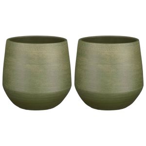 2x Stuks Plantenpot/bloempot keramiek donkergroen relief patroon - D24/H23 cm