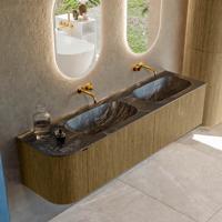 Badmeubel Mondiaz Kurve-Dlux | 175 cm cm | Meubelkleur Dusk | Wastafelkleur Lava | Solid surface | Dubbel / Rechts spoelbak | Zonder kraangat(en)
