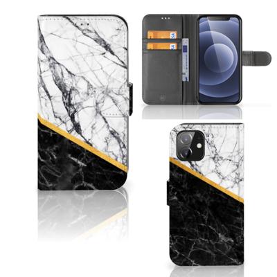 iPhone 12 | 12 Pro (6.1") | Bookcase | Marmer Wit Zwart - Origineel Cadeau Man