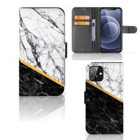 iPhone 12 | 12 Pro (6.1") | Bookcase | Marmer Wit Zwart - Origineel Cadeau Man