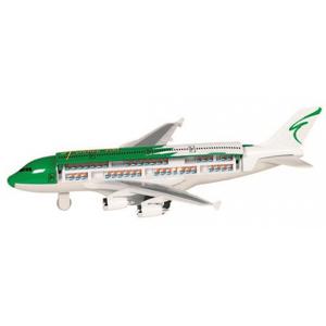 Speelgoed passagiers vliegtuig - groen/wit - 19 cm - pull-back