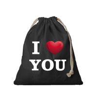 1x Canvas cadeautasje I love You zwart met koord 25 x 30 cm - thumbnail