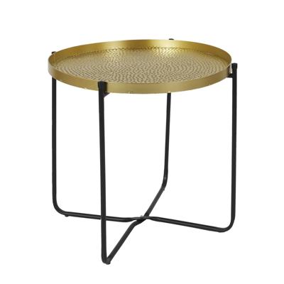 Home Deco Factory Bijzettafel - goudkleurig met zwart - metaal - D45 cm - plantverhoger