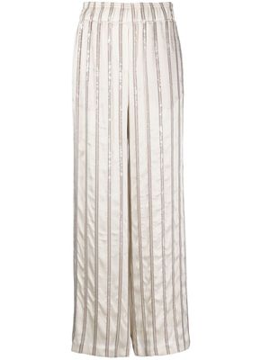 Brunello Cucinelli pantalon rayé à taille haute - Blanc