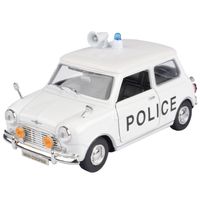 Modelauto Mini Cooper politie auto wit schaal 1:18/17 x 8 x 8 cm   -