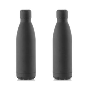 2x Stuks Rvs waterfles/drinkfles zwart met schroefdop 790 ml