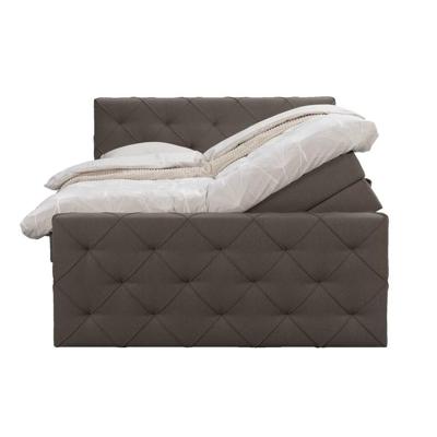 Leen Bakker - Boxspring Met Opbergruimte En Voetbord Liv Geruit - Donker - 160x200cm - Stof - Bruin