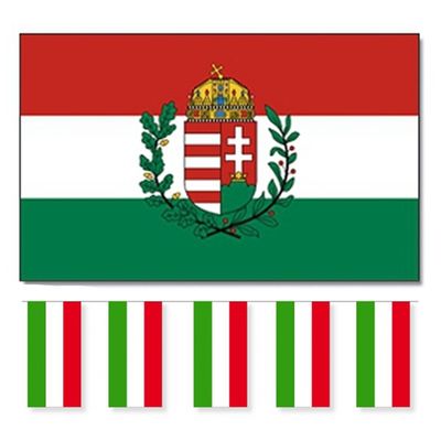 Bellatio Decorations - Vlaggen versiering set - Hongarije - Vlag 90 x 150 cm en vlaggenlijn 4 meter