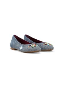 Dolce & Gabbana Kids ballerines en jean à ornements strassés - Bleu