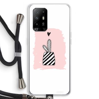Zwart-wit cactus: Oppo A94 5G Transparant Hoesje met koord