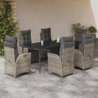 7-delige Tuinset met kussens poly rattan grijs