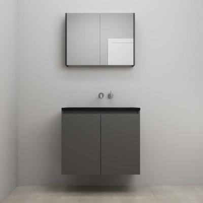 On-Line Badkamermeubelset - 80 cm - Voorgemonteerd - Greeploze Ladestructuur - Acryl Wastafel - zonder Kraangat - Spiegelkast - Mat Antraciet
