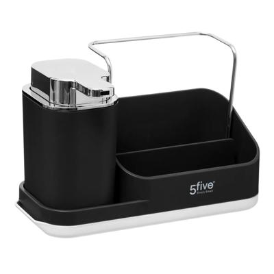 Zeeppompje met keuken aanrecht organiser - zwart - 3 compartimenten - kunststof - 22 x 13 x 14