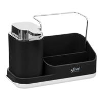Zeeppompje met keuken aanrecht organiser - zwart - 3 compartimenten - kunststof - 22 x 13 x 14